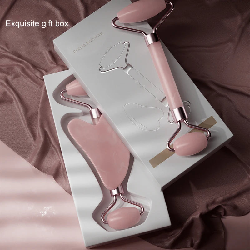 Rose Quartz Face Roller & Gua Sha Set – Facial Massage Tool for Eyes, Neck & Skincare Lifting.