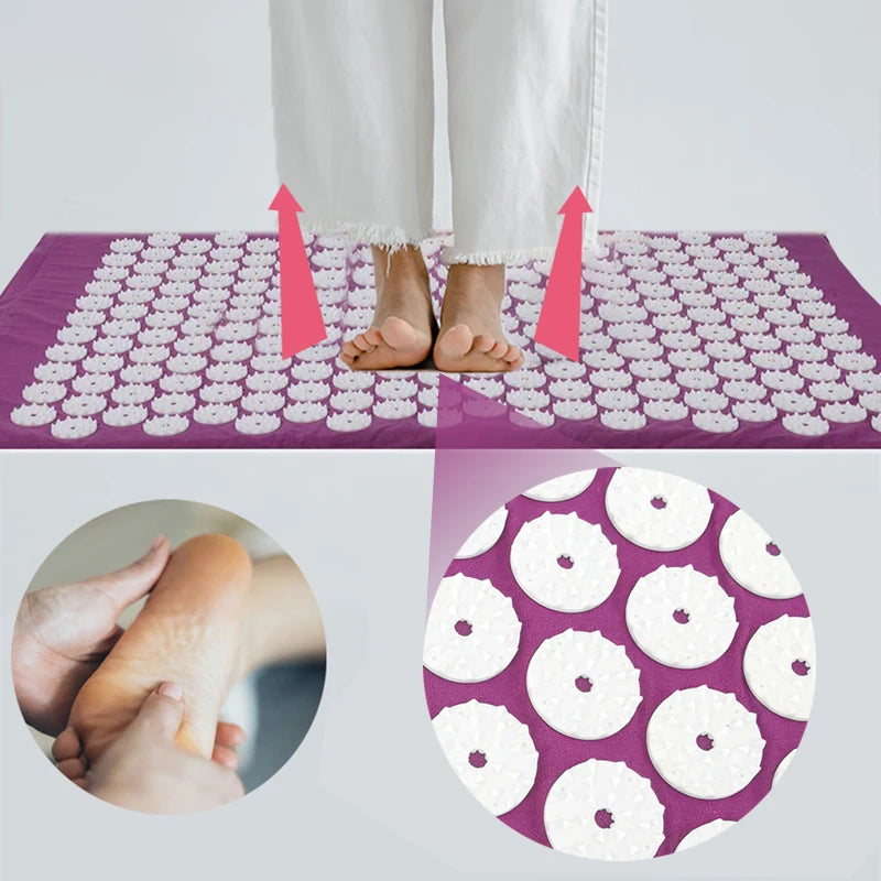 Acupressure Yoga Mat & Pillow Set for Back, Neck & Foot Pain Relief – Purple Massage Pad with Travel Bag.
