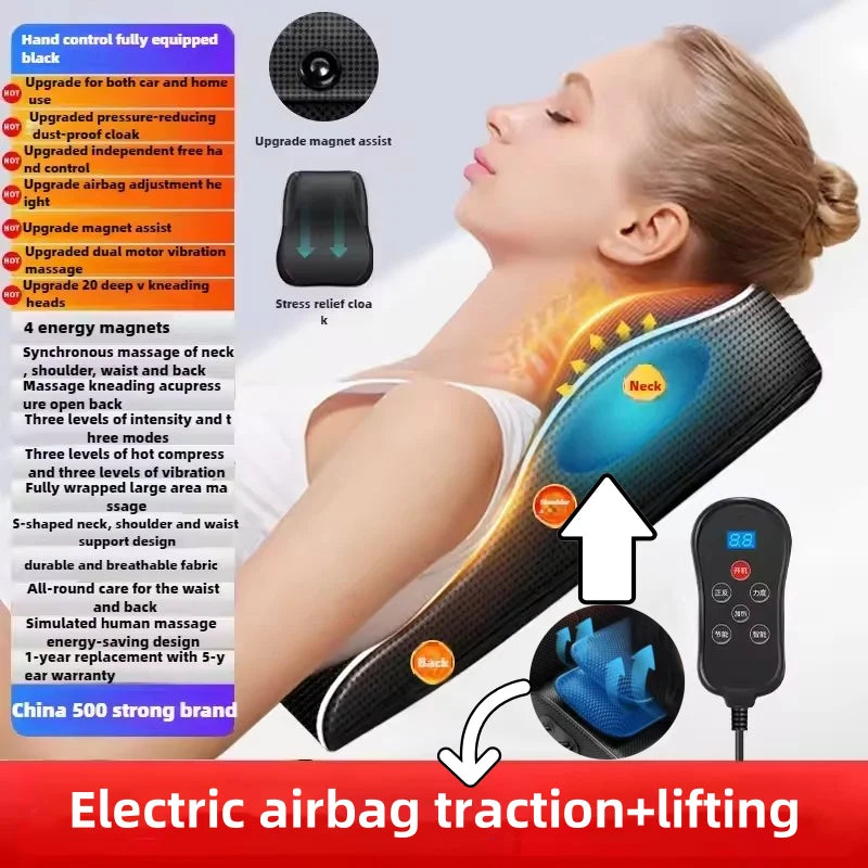 Shiatsu Neck & Back Massager with Heat & Airbag Traction – Deep Kneading Pain Relief