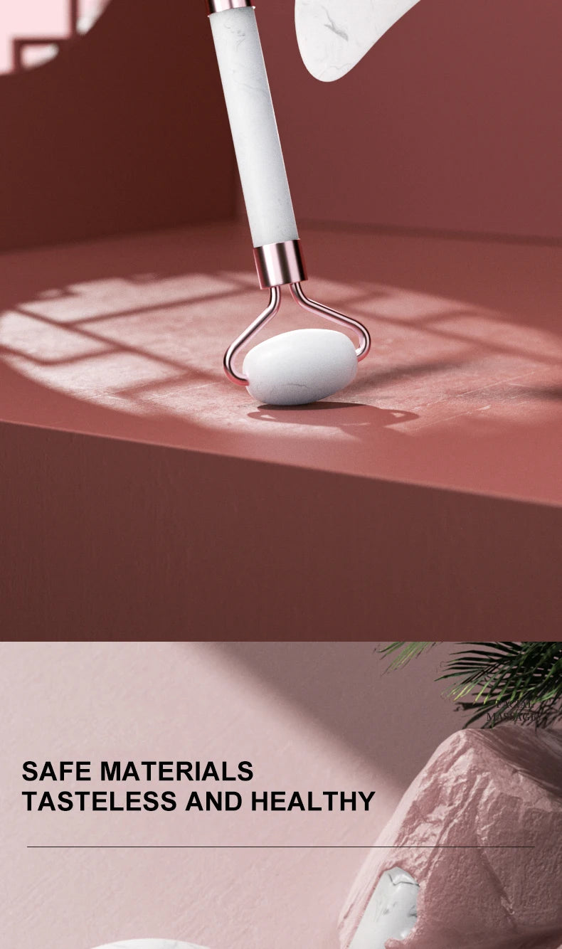 Rose Quartz Face Roller & Gua Sha Set – Facial Massage Tool for Eyes, Neck & Skincare Lifting.