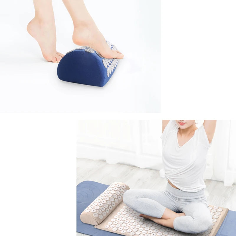 Acupressure Yoga Mat & Pillow Set for Back, Neck & Foot Pain Relief – Purple Massage Pad with Travel Bag.