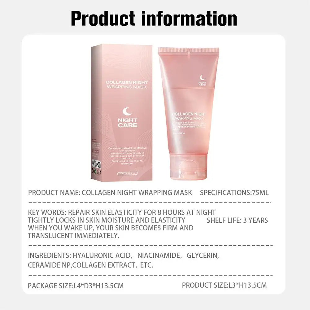 Hydrolyzed Collagen Overnight Peel-Off Face Mask – Anti-Aging, Hydrating & Firming Treatment for Glowing Skin.