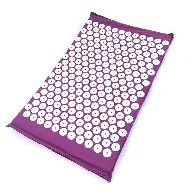 Acupressure Yoga Mat & Pillow Set for Back, Neck & Foot Pain Relief – Purple Massage Pad with Travel Bag.