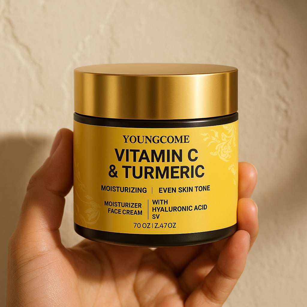 YoungCome Vitamin C & Turmeric Face Cream • Brightening Moisturizer with 5% Hyaluronic Acid for Even Skin Tone & Anti-Aging.