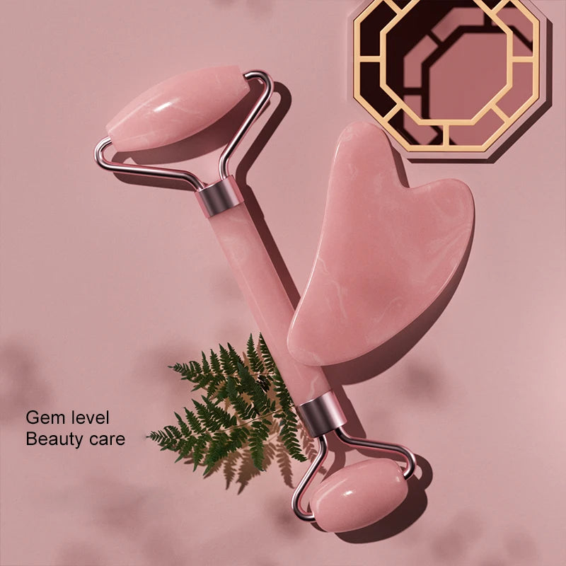 Rose Quartz Face Roller & Gua Sha Set – Facial Massage Tool for Eyes, Neck & Skincare Lifting.