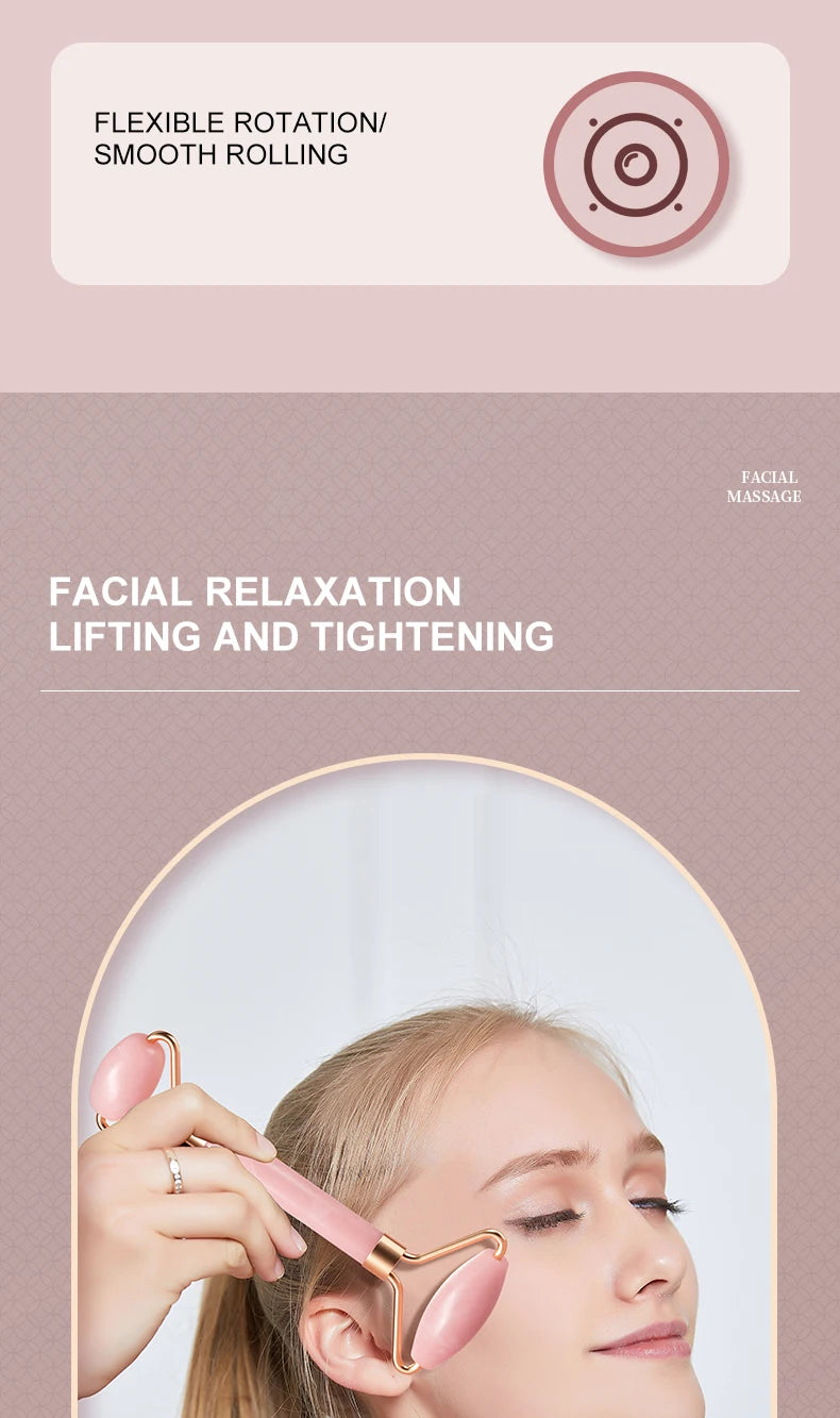 Rose Quartz Face Roller & Gua Sha Set – Facial Massage Tool for Eyes, Neck & Skincare Lifting.