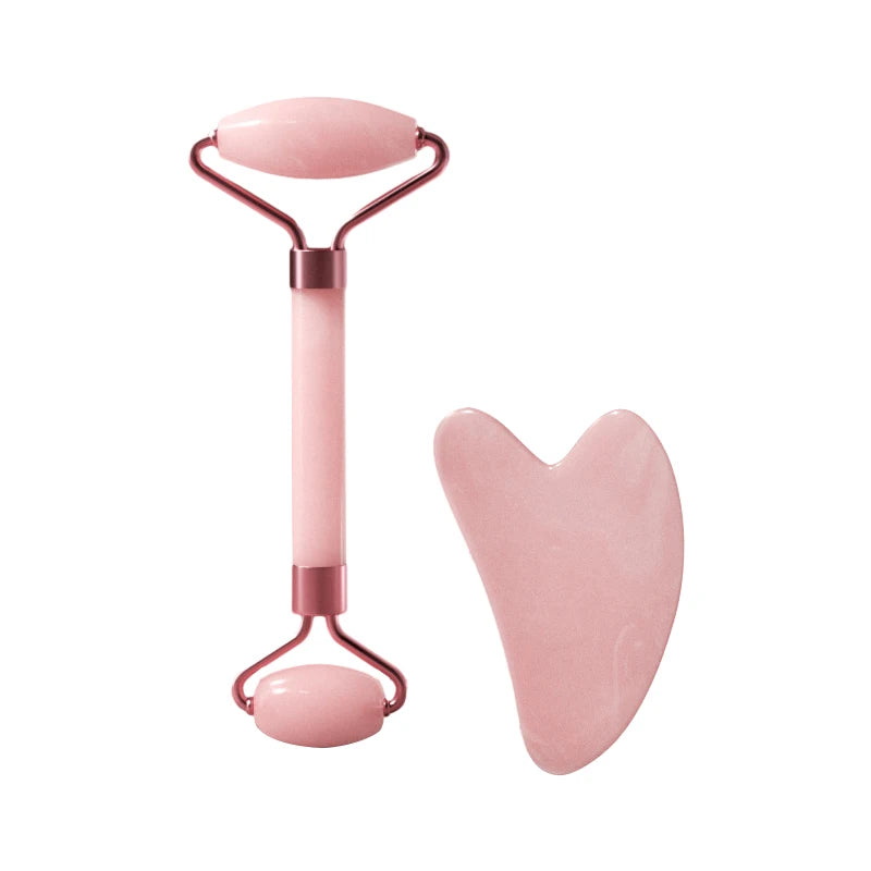 Rose Quartz Face Roller & Gua Sha Set – Facial Massage Tool for Eyes, Neck & Skincare Lifting
