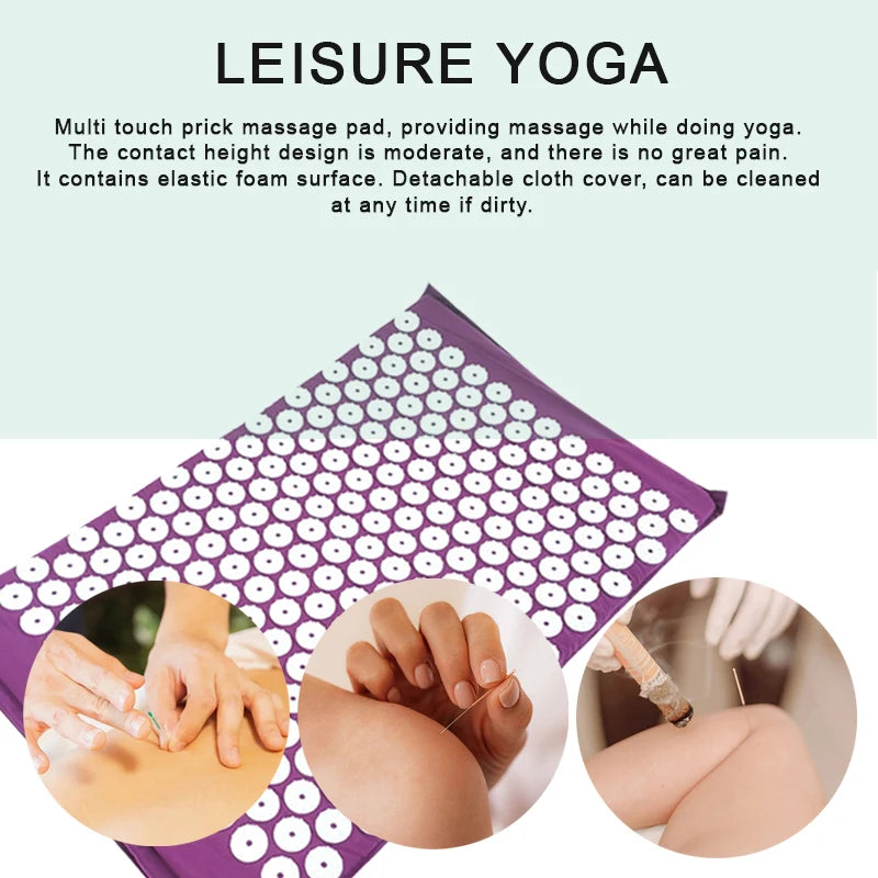 Acupressure Yoga Mat & Pillow Set for Back, Neck & Foot Pain Relief – Purple Massage Pad with Travel Bag.